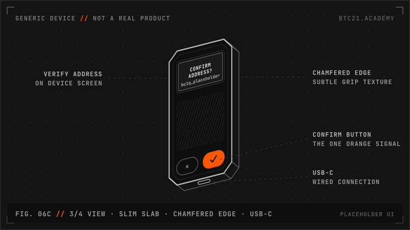 A generic hardware wallet, three-quarter view.